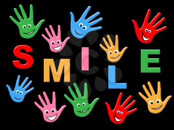 Smile Handprints Showing Happiness Colorful And Drawing