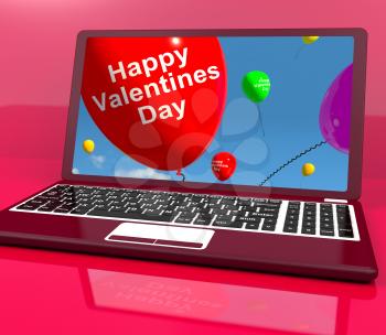 Happy Valentines Day Balloons On Laptop Showing Love 