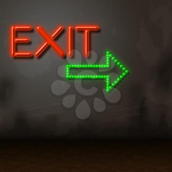 Neon Exit Representing Glowing Escaping And Leaving