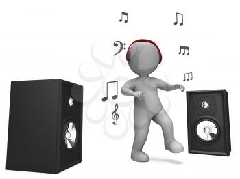 Listening Dancing Music Character Showing Loud Speakers And Songs