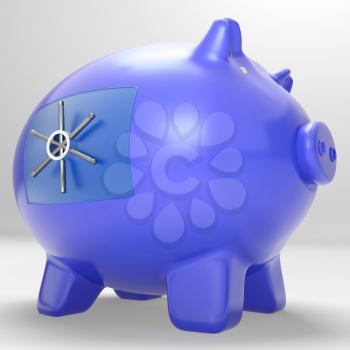Safe Piggybank Showing Savings Cash Protected Secured