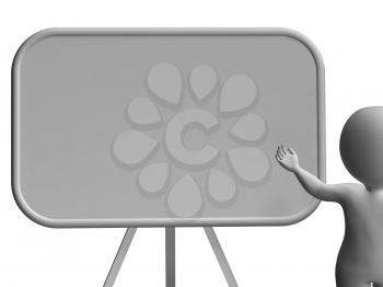 Character With Copyboard Blank Signboard Allows Message Or Presentation