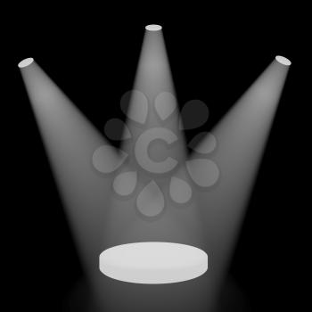 White Spotlights Shining On Small Stage With Black Background