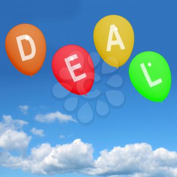 Four Deal Balloons Representing Discounts, Sales, Bargains, and Hot Deals