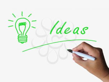 Ideas and Lightbulb Indicating Bright Idea and Concepts