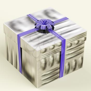Silver Gift Box With Blue Ribbon As Birthday Present For Men