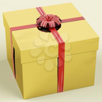 Gold Gift Box With Ribbon As Birthday Presents