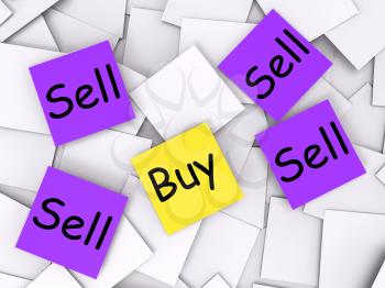 Buy Sell Post-It Notes Showing Trade And Commerce