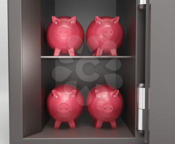 Open Safe With Piggy Shows Bank Safety And Protection