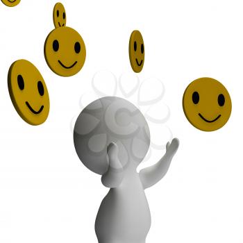 Smileys Smiling And 3d Character Shows Happiness