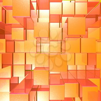 Bright Glowing Red And Orange Background With Cubes Or Squares