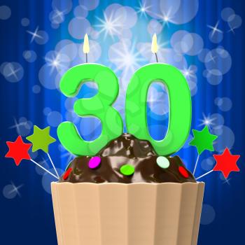 Thirty Candle On Cupcake Showing Sweet Celebration Or Event