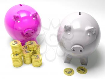 Two Piggybanks Savings Showing European Wealth And Poverty Rates