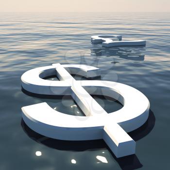 Dollar Floating And Pound Going Away Showing Money Exchanges Or Forex