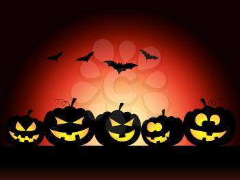 Pumpkin Bats Showing Trick Or Treat And Halloween Icons