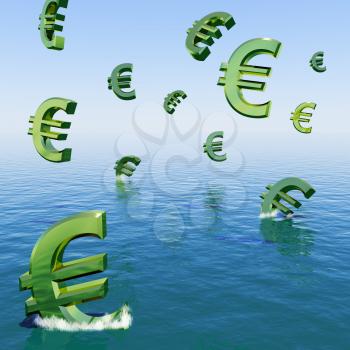 Euros Falling In The Sea Showing Depression Recession And Economic Downturns
