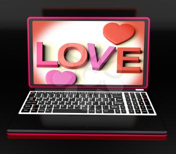 Love On Laptop Shows Romance And Commitment