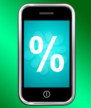 Percent Sign On Phone Showing Percentage Discount Or Investment