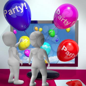 Balloons With Party Text Shows Invitations Sent Online