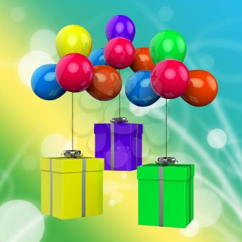 Balloons With Presents Meaning Surprise Party And Birthday Presents
