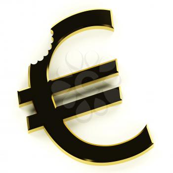 Euro With Bite Showing Devaluation Economic Crisis And Recessions 