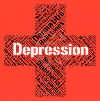 Depression Word Representing Ill Health And Sad