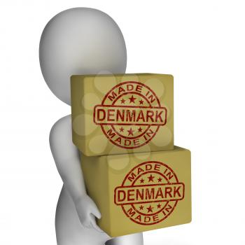 Made In Denmark Stamp On Boxes Showing Danish Products