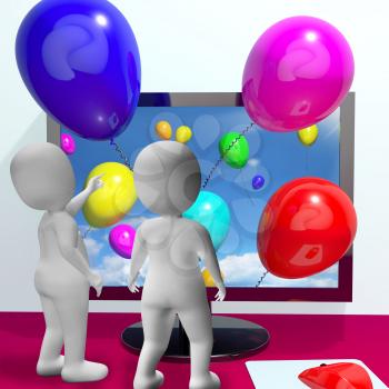 Balloons Coming From Screen For Online Celebrations Greeting