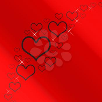 Red And Silver Hearts Background With Copyspace Showing Love Romance And Valentine