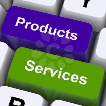 Products And Services Keys Showing Selling And Buying Online