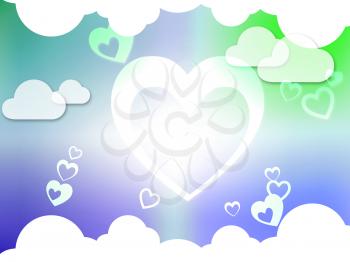 Hearts And Clouds Background Showing Passion  Love And Romance

