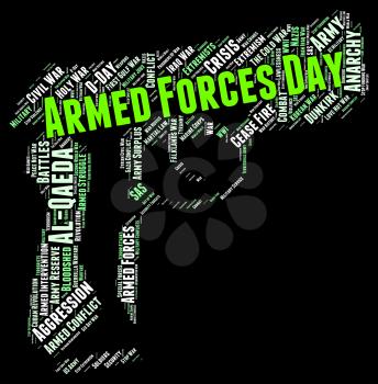 Armed Forces Day Showing Fighting Machine And Wordclouds