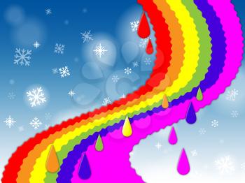 Rainbow Background Showing Blue Sky And Snowing
