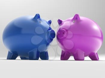 Pair Of Pigs Showing Savings Banking And Money