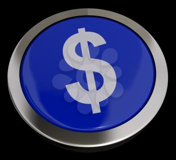 Dollar Symbol Button In Blue Showing Money Or Investments