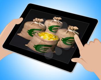 Bags Of Coins Shows European Economy And Savings Tablet