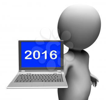 Two Thousand And Sixteen Character Laptop Showing New Year 2016