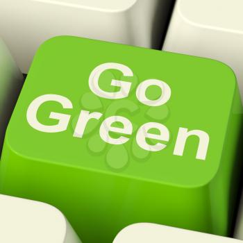 Go Green Computer Key Showing Recycling And Eco Friendliness