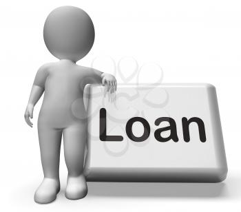 Loan Button With Character Meaning Lending Or Providing Advance