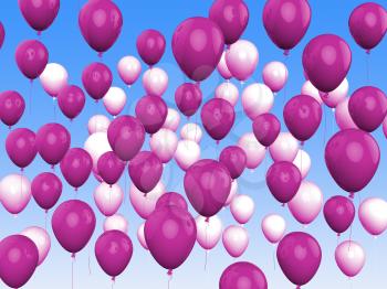 Floating Purple And White Balloons Showing Girly Birthday Party