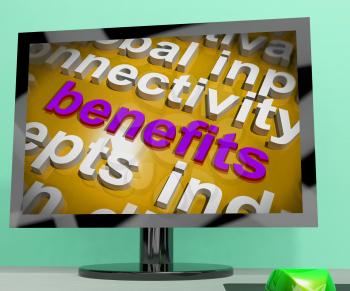 Benefits Word Cloud Screen Showing Advantage Reward Perk