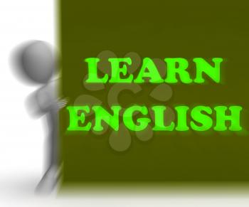 Learn English Placard Showing Foreign Language Teaching And Education