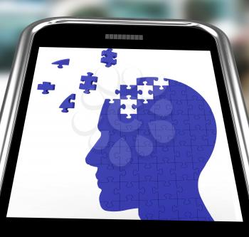 Head Puzzle On Smartphone Shows Smartness And Brightness