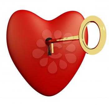 Heart With Key And White Background Showing Love Romance And Valentine