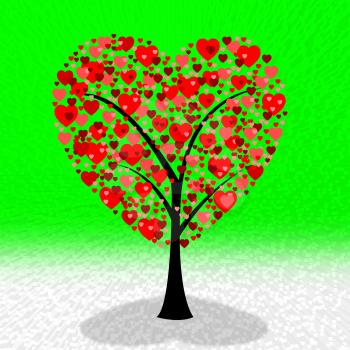 Tree Hearts Representing Valentines Day And Lovers