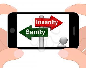Insanity Sanity Signpost Displaying Sane Or Insane