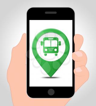 Bus Location Online Indicating Mobile Phone Transport 3d Illustration