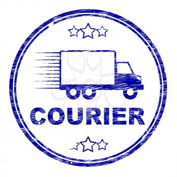 Courier Stamp Indicating Delivery Vehicle And Post