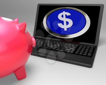 Dollar Symbol Button On Laptop Showing Currencies Or Wealth