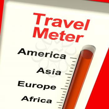 Travel Meter Showing America Asia Europe And Africa
